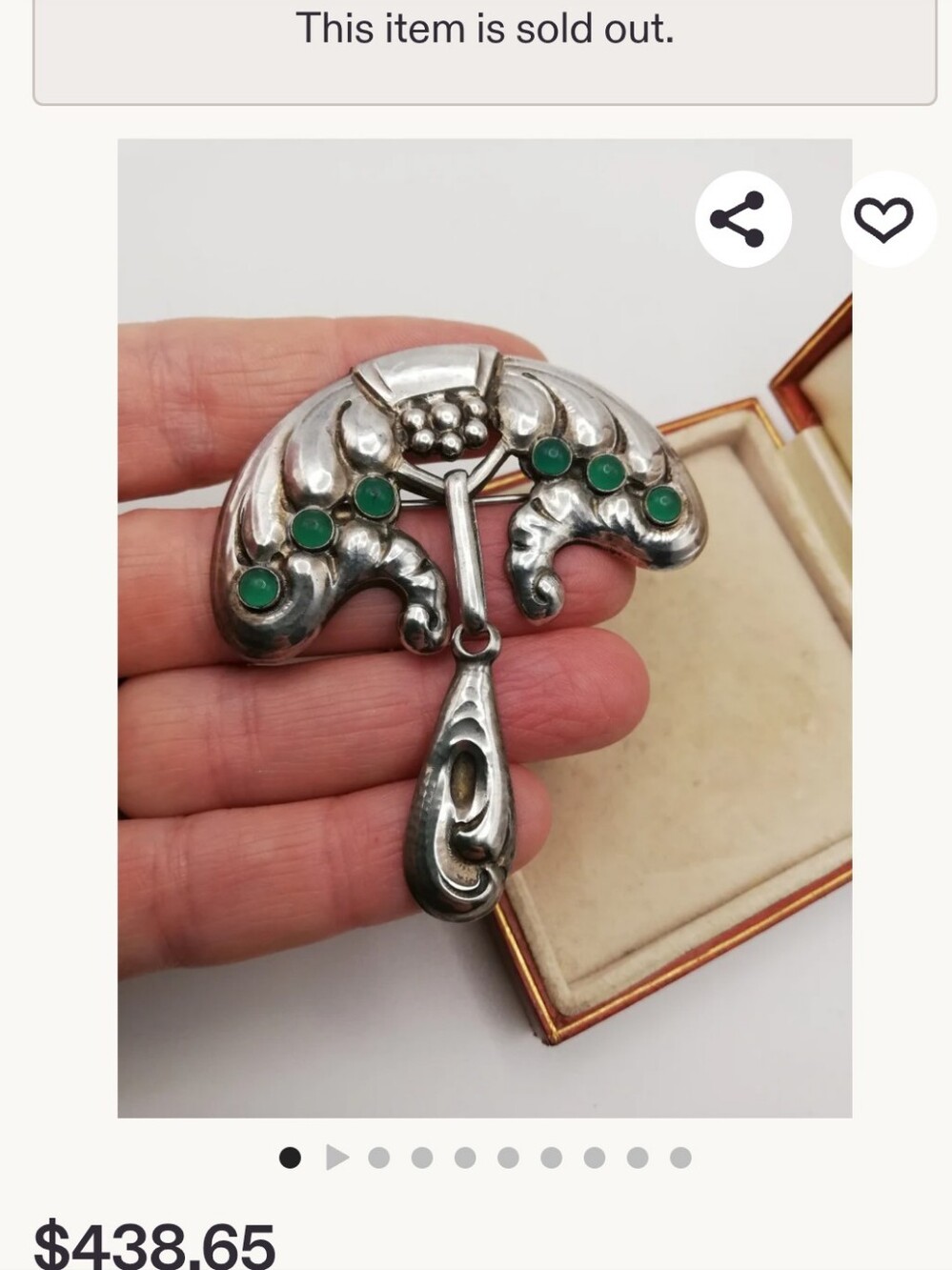 S Jacobsen Danish Skønvirke Art Nouveau Silver and Chrysoprase Brooch - Picture 8 of 9
